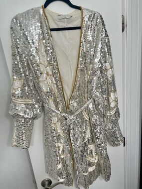 Sequin Embellished Gold-Trim Robe Jacket - Women Intimates & Sleepwear